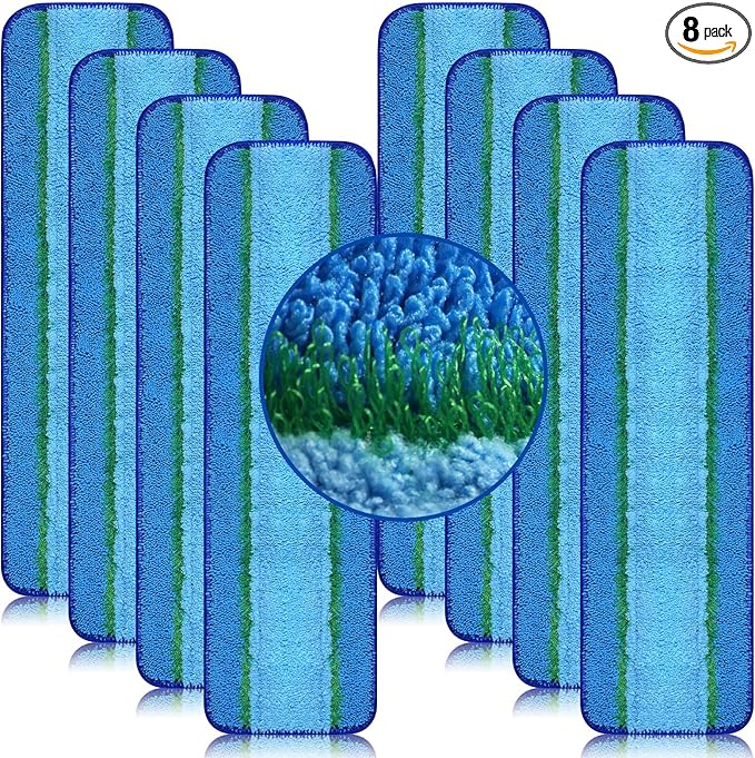 8 Pack 18Inch Deep Cleaning Replacement Pads Compatible with Bona Family of Mops, Premium Microfiber Floor Mop for Hardwood Floors and Multi-Surface Floor Cleaner