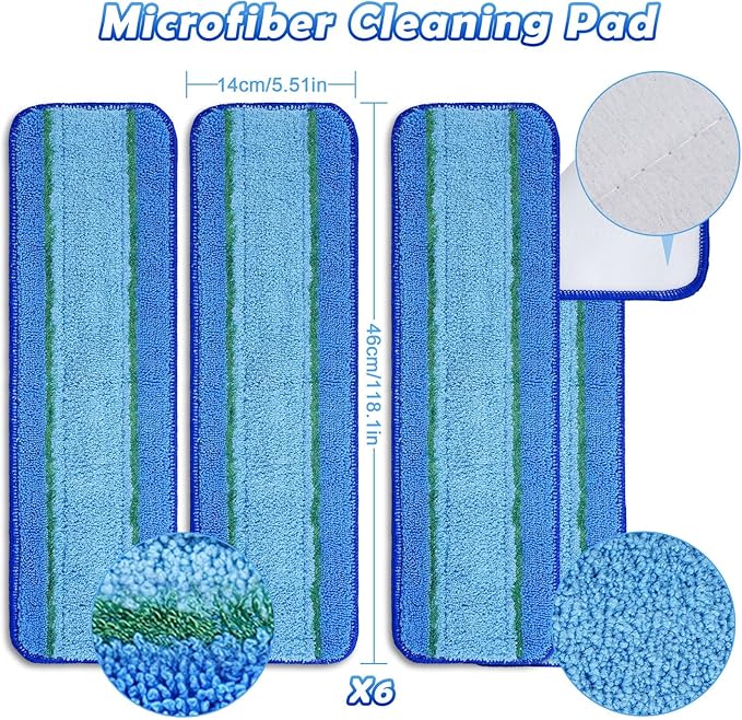 6 Pack Microfiber Cleaning Pads for Mop Hardwood Floor Cleaner Mop Replacement, Deep Microfiber Cleaning Pad Dusting Pad Wet Mop Dry Dust Mop Cleaner (Green)