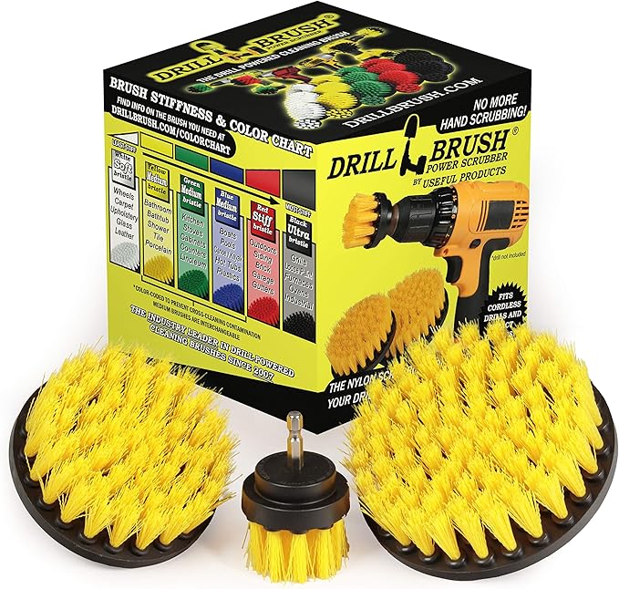 House Cleaning Supplies – Cleaning Drill Brush Set - Bathroom Accessories - Flat Scrub Brushes - Grout Cleaner - Electric Spin Brush Attachment for Drill - Bathroom Cleaner Brushes - Shower Scrubber