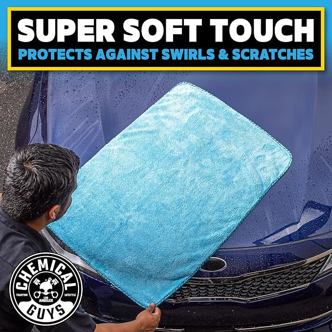 Chemical Guys Woolly Mammoth Large, Super Absorbent and Soft Microfiber Towels for Cars, Blue (36 x 25 inches)