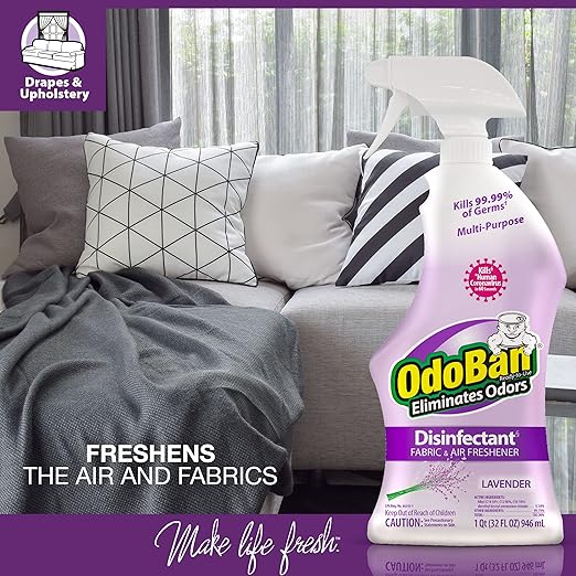 OdoBan Ready-to-Use Disinfectant and Odor Eliminator, Set of 12 Spray Bottles, 32 Ounces Each, Lavender Scent