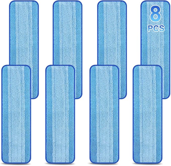 8 Pack 18 inch Reusable Mop Pads Microfiber Spray Mop Replacement Heads for Wet/Dry Mops Compatible with Bona Floor Care System