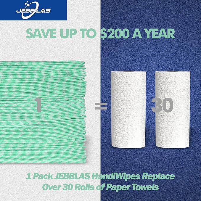 JEBBLAS Handi Wipes Reusable Cloths Dry Cleaning Cloths Dish Towel Kitchen Towel Handy Cleaning Wipes,Pack of 50, Green