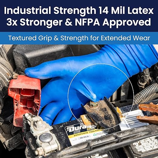 Adenna HERO Disposable Latex Gloves - 14 Mil, NFPA-Approved Heavy Duty Glove with 12" Extended Cuff & Micro-Textured Grip, Exam Grade, Powder Free, Case of 500, X-Large, Blue