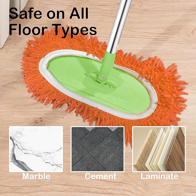 Reusable Microfiber Chenille Mop Pads Compatible with Swiffer Sweeper, Dry Sweeping Cloths & Wet Mopping Cloths, Refills for Hardwood Surface Floor Cleaning, 4 Pack (Orange)