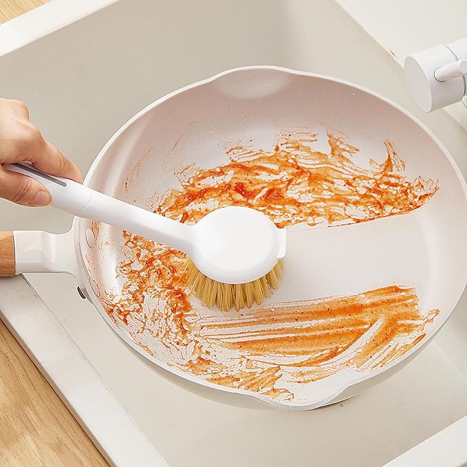 Kitchen Cleaning Brush(Natural Sisal Bristles),Pot Dish Brush Pots Comfortable Long Built-in Scraper Scrub Brush for Pans,Kitchen Sink Cleaning(Green