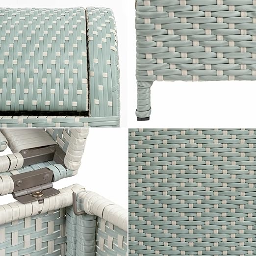 happimess HPM1202C Darla 31.39-Gallon All-Weather Wicker/Metal Swing Top Hideaway Outdoor Trash Can, Mint Blue/White, Classic, Coastal, Casual Wastebin for Backyard, Patio, Porch, Kitchen