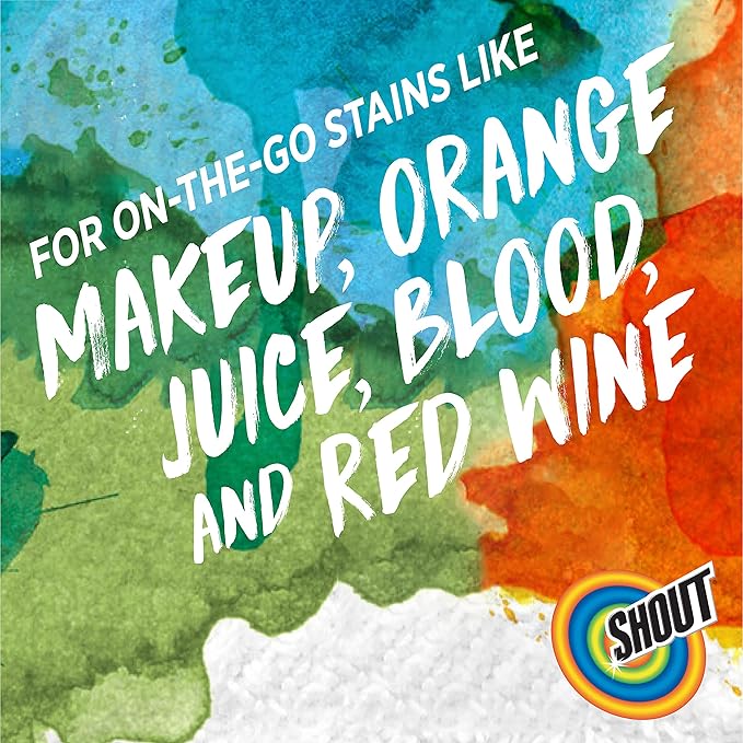 Shout Wipes Stain Remover for Clothes Laundry, Instant Stain Remover and Individually Wrapped, Travel Essentials, Works on Everyday Stains, 4 Wipes (Pack of 1)