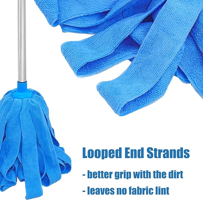 Stainless Steel Mop with Two Blue Microfiber Heads (1 Pole & 2 Heads)
