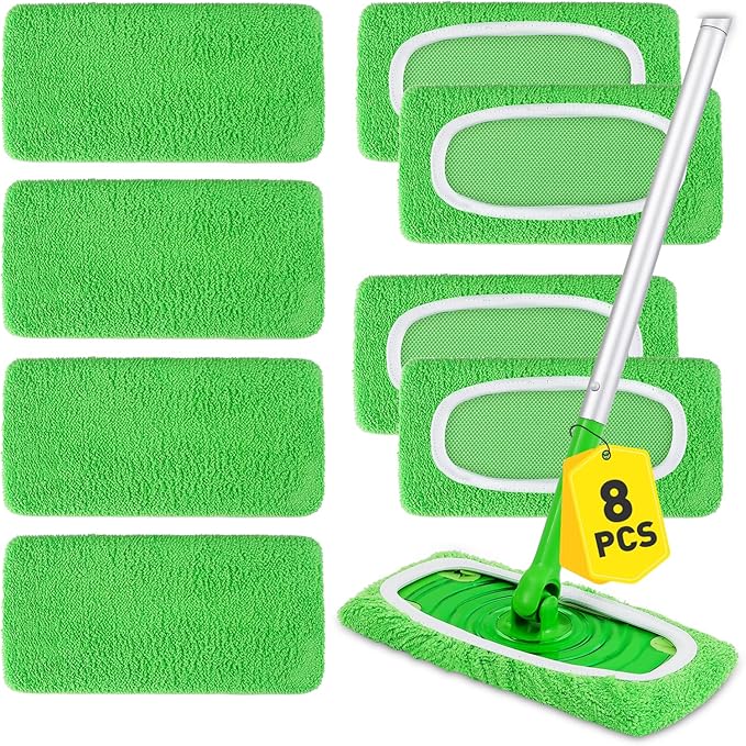 8Pcs Reusable Microfiber Mop Pads Compatible with Swiffer Sweeper,Replacement Dry Sweeping Cloths & Wet Mopping Pads Refills,Washable Mop Pads for Multi-Surface Floor Cleaning