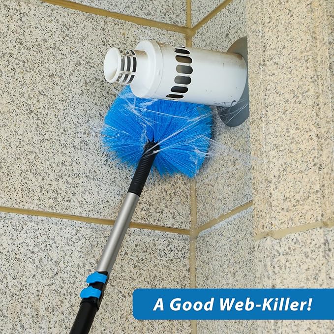 20 Feet High Reach Duster Kit with 5-12 Ft Extension Pole, Cobweb Duster with Telescoping Pole, Window Squeegee with Scrubber, Spider Web Brush, High Ceiling Fan Duster for High Window, Interior Roof