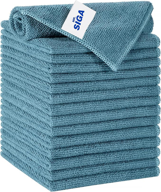 MR.SIGA Microfiber Cleaning Cloth, All-Purpose Microfiber Towels, Streak Free Cleaning Rags, Pack of 15, Light Teal, Size 30 x 30 cm(11.8 x 11.8 inch)