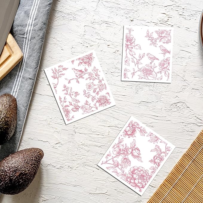 Pink Floral Swedish Dishcloths for Kitchen, 6 Pack Reusable Vintage Chinoiserie Dish Cloth, Absorbent Sponge Cleaning Cloths Towels for Home Cleaning Quick Drying Washable No Odor Hand Towel