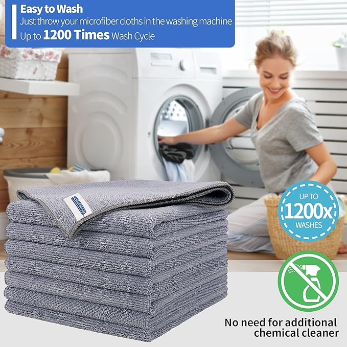 HOMERHYME Microfiber Cleaning Cloths, 8 Pack Cleaning Rags, Lint-Free 300GSM Microfiber Towels Bulk Absorbent Washcloths, All-Purpose Cleaning Towels for Household Kitchen Shop Garage 12.6" x 12.6"
