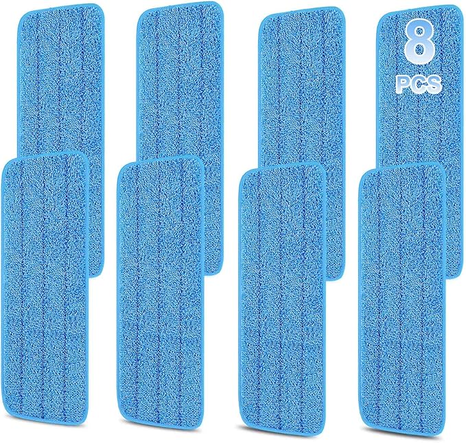 8 Pack 16.5 inch Reusable Mop Pads Microfiber Spray Mop Replacement Heads for Wet/Dry Mops Compatible with Bona Floor Care System
