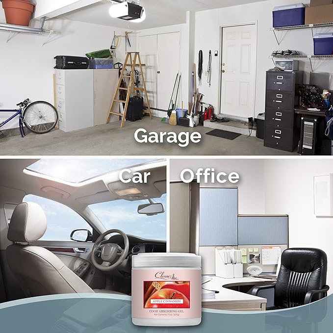 Clear Air Odor Absorber Gel - 15 oz, Pack of 2 - Air Freshener Absorbs and Eliminates Odors in Bathrooms, Cars, Boats, RVs and Pet Areas - Made with Essential Oils - Apple Cinnamon Scent