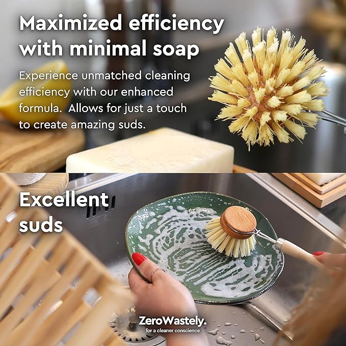 ZeroWastely Natural Dish Soap Bar - Value Pack of 3 Solid Soap Block 16oz - Lemon Scented, Long Lasting, Skin Friendly - Sustainably Made from 100% Organic Ingredients - Plastic Free Dish Soap