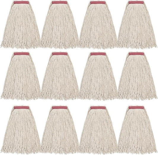 MATTHEW CLEANING 16oz 12Pack Cotton Mop Head Replacement,Cotton Looped-Open String Heavy Duty String Mop Refills, Universal Headband Blend,Floor Cleaning for Home, Industrial and Commercial Use(White)