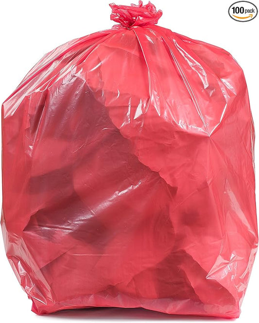 Plasticplace 32-33 Gallon Trash Bags │ 1.5 Mil │ Red Garbage Can Liners │ 33’” x 39” (100 Count)