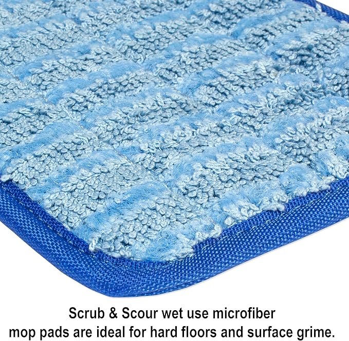 CleanAide Twist Yarn Microfiber Flat Mop Pad with Scrub Strips for 18" Mop Plates, Reusable, Dual-Action Dry & Wet Cleaning for Homes & Offices for Hardwood, Tile, Laminate & Vinyl Floors, Blue