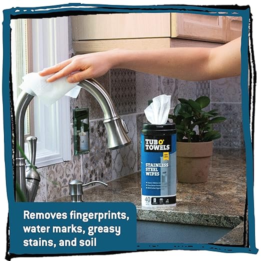 Tub O' Towels Heavy Duty Stainless Steel Cleaner Wipes, 40 Count, with 12” x 12: Micro Fiber Cloth