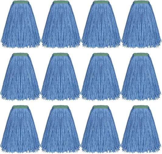 Matthew Cleaning 16oz 12Pack Cotton Floor Mop,Cotton Looped-Open String Heavy Duty String Refills, Universal Headband Blend Material,Mop Head Replacement for Home, Industrial and Commercial Use(Blue)