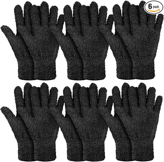 Bencailor 6 Pairs Microfiber Dusting Gloves, Dusting Cleaning Gloves Microfiber Gloves for Plants House Blinds Car Dust Mitt (Black,Medium)