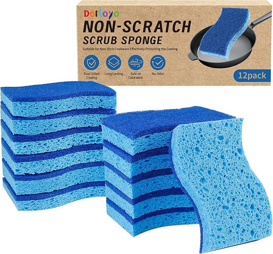 12 Count Non-Scratch Dish Sponges Kitchen, Long Lasting Cleaning Sponges for Dishes,Dual Sided Kitchen Sponges, Cleans Fast Without Scratching, Easy to Dry and Reusable-Blue