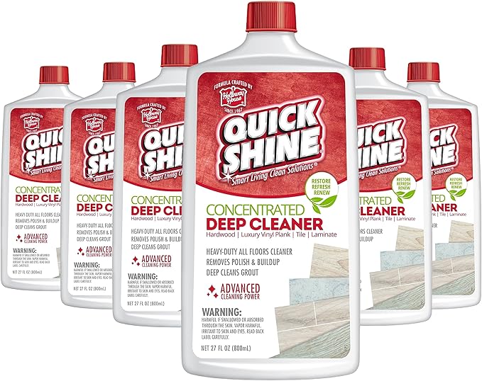 Quick Shine Multi Surface Deep Floor Cleaner and Wax Remover 27oz, 6Pk | Removes Wax Build-Up, Revitalizes Floors & Cleans Grout | Use on Hardwood, Laminate, LVT, Tile and Stone | Pro-Level Cleaning