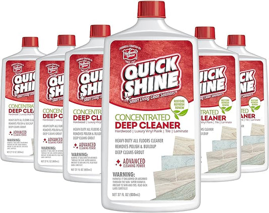 Quick Shine Multi Surface Deep Floor Cleaner and Wax Remover 27oz, 6Pk | Removes Wax Build-Up, Revitalizes Floors & Cleans Grout | Use on Hardwood, Laminate, LVT, Tile and Stone | Pro-Level Cleaning