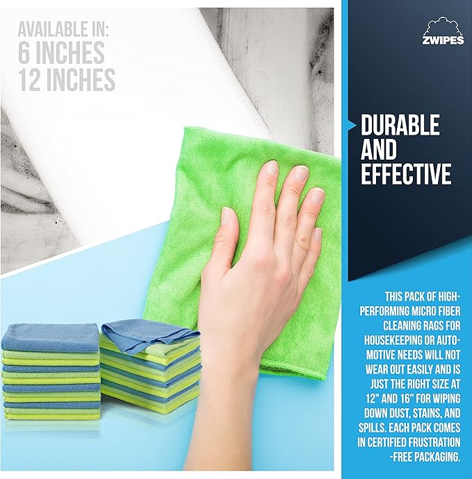 Zwipes 924 Microfiber Cleaning Cloths, 24 Pack