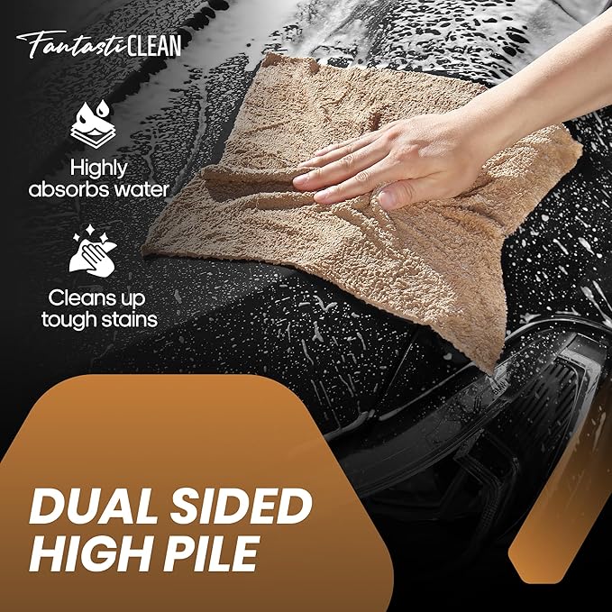 Fantasticlean Microfiber Towels for Cars, Tear Away Car Detailing Cloth Roll, RV Boat Drying Polishing, Edgeless Plush, Coral Fleece, Ultra Absorbent, Scratch-Free, 14" x 14", 20 Pack (Tan)