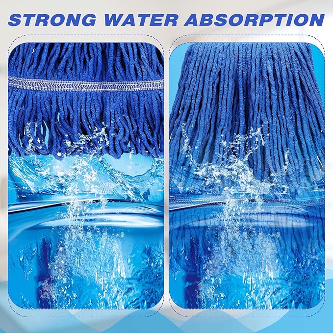 16 Pcs Commercial Mop Head Replacements 27.6 Inch Blue Looped End Heavy Duty Mop Heads Cotton String Industrial Cleaning Washable Mophead Refills for Commercial Industrial Home Cleaning