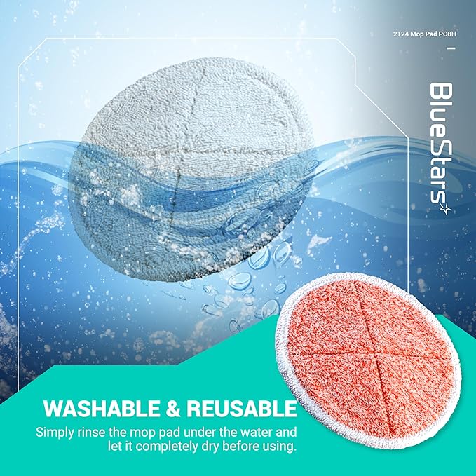 BlueStars 8 Pack Spinwave Replacement Mop Pads Compatible with Bissell Spinwave 2124 2039A 2039 2307 23157 20391 20399 Hard Floor Mop Cleaners - 8 Heavy Scrub Pads (Orange) - Washable & Reusable