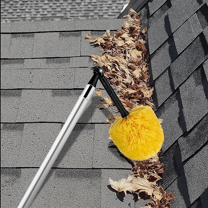 5.6-24 Feet Telescopic Pole with Cobweb Duster, 32 Ft Reach Extension Pole with 2 Washable Cleaning Spider Web Brush Kit Duster Heads and Universal Joint Angle Adaptor for Outdoor & Indoor Cleaning