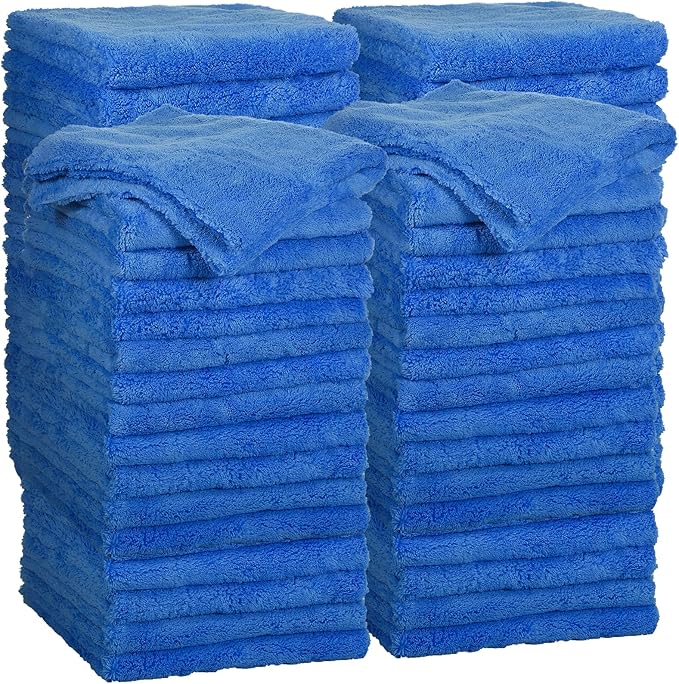 Shimeyao 30 Pcs Edgeless Microfiber Plush Towels for Cars Detailing Drying Wash Polishing Absorbent Cleaning Cloths, 500 GSM, 16 x 16 Inch(16 x 16 Inch,Dark Blue,30 Pcs)