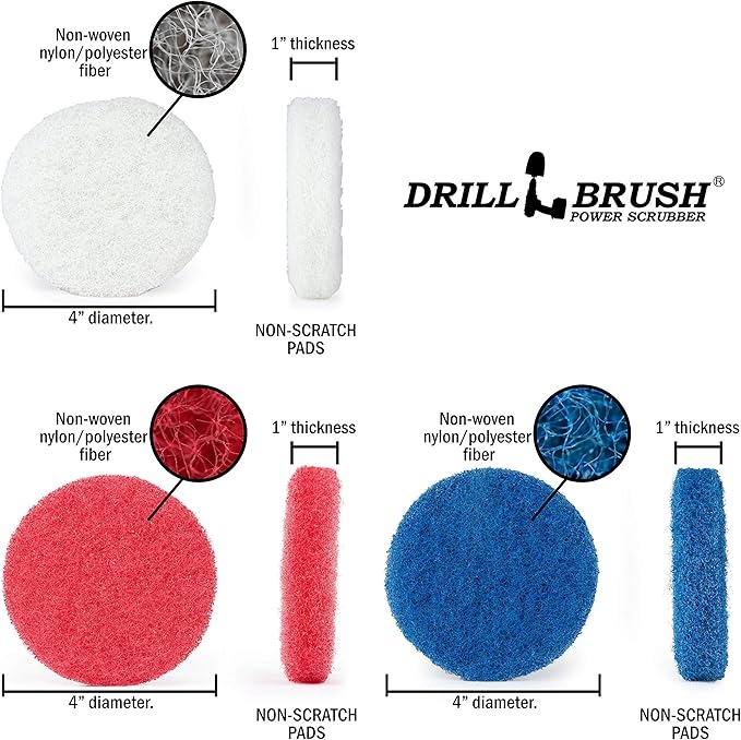 Drillbrush - Rotary Drill Brush Cordless Scrubber - Deck Scrub Brush Kit - Concrete, Marble, Brick, Stone, Ceramic Tile Cleaner Brushes - Bathroom Power Scrubbing Pads - Glass Shower Door Cleaner