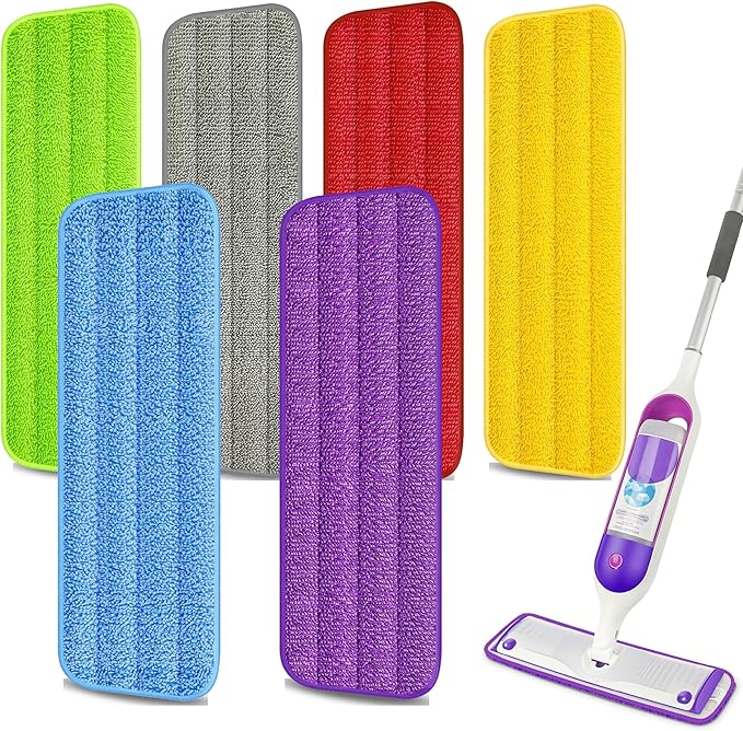 EXEGO 6 Count Reusable Microfiber Mop Pads for Swiffer PowerMop - Power Mop Pads Refills for 13 ''-15 '' Spray Mop, Hard Wood Floor Mop Pads Refills Machine Washable for Multi-Surface Floor Cleaning