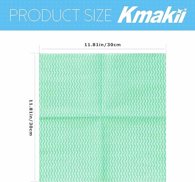 KMAKII Reusable Heavy Duty Cleaning Cloths – Multi-Purpose Dish Towels & Wipes for Kitchen & Home, Super Absorbent, 12 x 12 in (30 x 30 cm), Green, 50 Pack