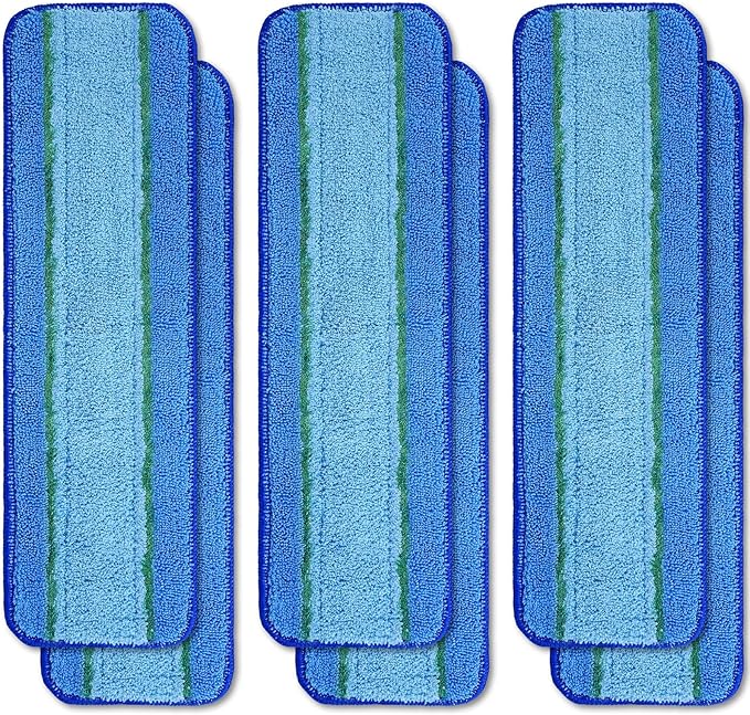 6 Pack Microfiber Cleaning Pads for Mop Hardwood Floor Cleaner Mop Replacement, Deep Microfiber Cleaning Pad Dusting Pad Wet Mop Dry Dust Mop Cleaner (Green)
