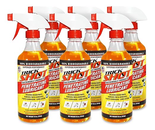 Non-Toxic Penetrating Oil | Eco-Friendly, Non-Flammable, Food Grade & Biodegradable | Rust Inhibitor | 3-in-1 Lubricant, Penetrating Oil, and Degreaser by Trick Shot® USA Made | 16 oz (6-Pack)