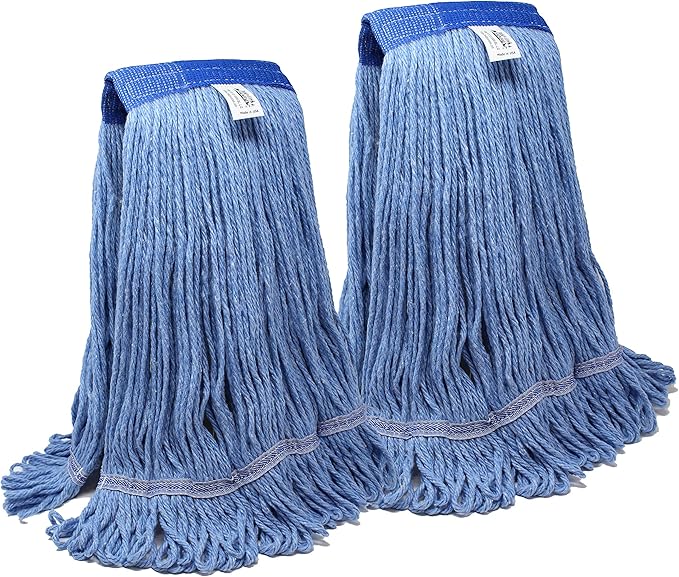 Turkey Creek Essentials Mop Heads Commercial Grade USA Made Looped End Heavy Duty Large Mop Head of Blue 4-Ply Synthetic Yarn Industrial Wet Mop Head Replacement and String Mop Refills (2, Large)