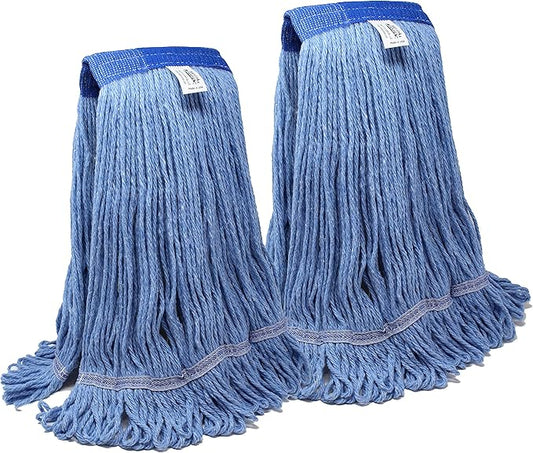 Turkey Creek Essentials Mop Heads Commercial Grade USA Made Looped End Heavy Duty Large Mop Head of Blue 4-Ply Synthetic Yarn Industrial Wet Mop Head Replacement and String Mop Refills (2, Large)
