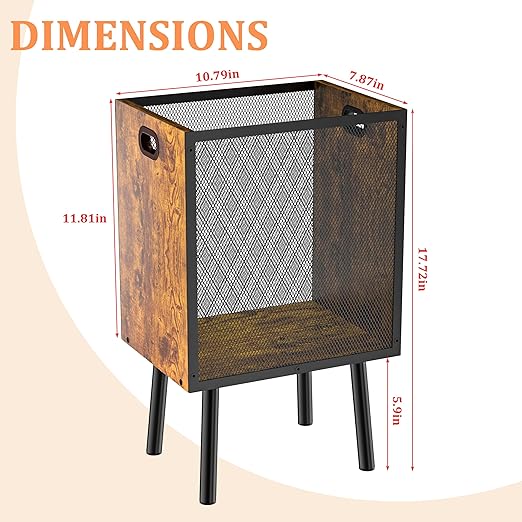 4.5 Gallon Office Trash Can for Near Desk, Wood Bedroom Trashcan Rectangular Wastebasket with Mesh - Handles - Leg, Small Garbage Can Trash Bin for Office Bedroom Living Room Bathroom Dorm