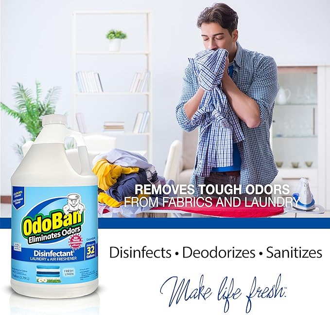 OdoBan Ready-to-Use Disinfectant and Odor Eliminator, Made in the USA, Fresh Linen Scent, Set of 3, 2 Spray Bottles, 32 Ounces Each and 1 Gallon Concentrate