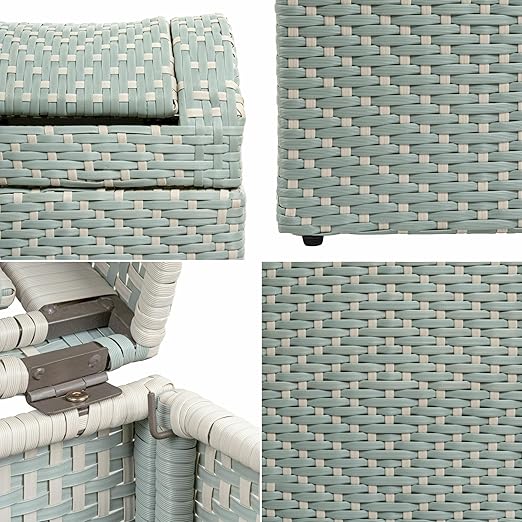 happimess HPM1201C Darla 14.27-Gallon All-Weather Wicker/Metal Swing Top Hideaway Outdoor Trash Can, Mint Blue/White, Classic, Coastal, Casual Wastebin for Backyard, Patio, Porch, Kitchen