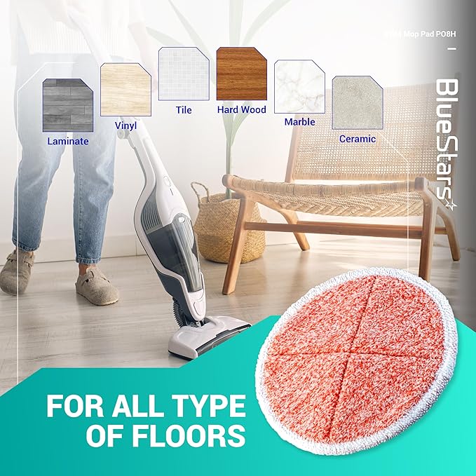 BlueStars 8 Pack Spinwave Replacement Mop Pads Compatible with Bissell Spinwave 2124 2039A 2039 2307 23157 20391 20399 Hard Floor Mop Cleaners - 8 Heavy Scrub Pads (Orange) - Washable & Reusable