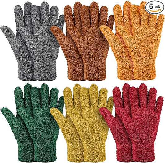 Bencailor 6 Pairs Microfiber Dusting Gloves, Dusting Cleaning Gloves Microfiber Gloves for Plants House Blinds Car Dust Mitt (Vintage Color,Medium)