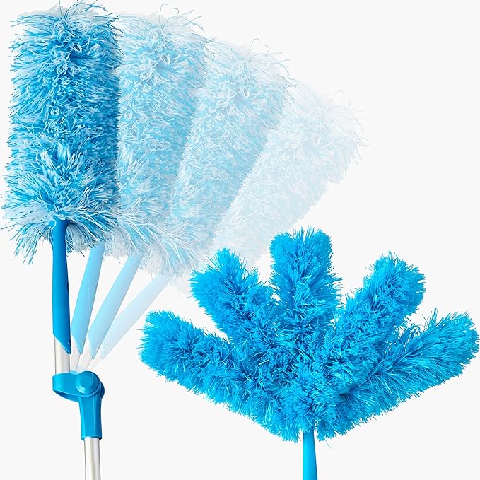 Extendable Washable Microfiber Duster and Blind Cleaner w/Pivoting Head and Extension Pole. Telescopic Arm and Flexible Heads for Easy Ceiling and Cobweb Dusting. Detachable Dusters = Quick Cleaning