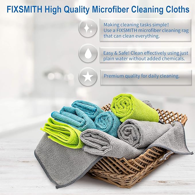 FIXSMITH Microfiber Cleaning Cloth - Pack of 8, Size: 12 x 16 in, Multi-Functional Cleaning Towels, Highly Absorbent Cleaning Rags, Lint-Free, Streak-Free Cleaning Cloths for Car Kitchen Home